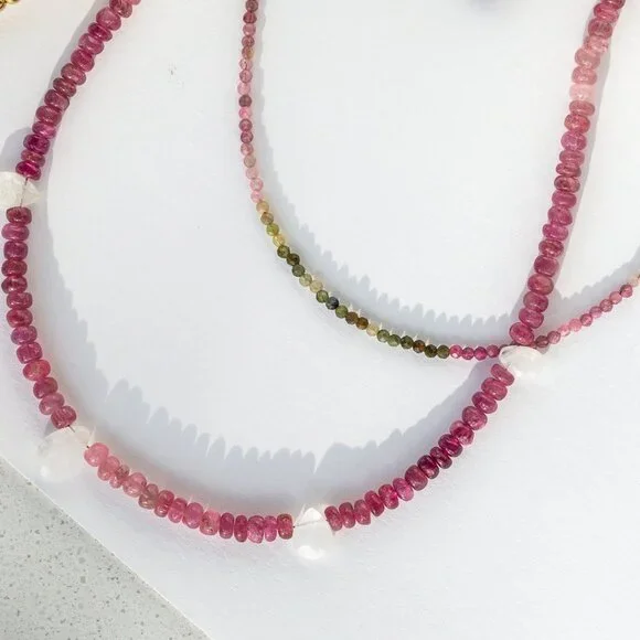 Gorgeous Pink Tourmaline & Moonstone Necklace Unique Handmade Necklace Beautiful